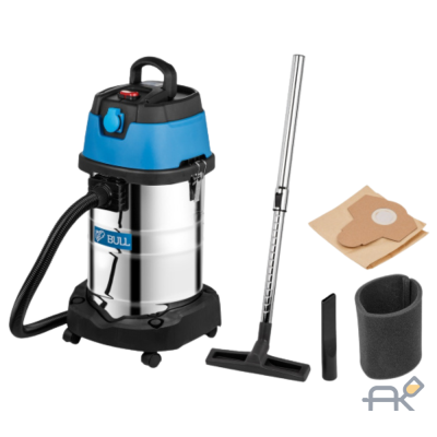 Пылесос BULL AS 3001 + аксессуары 1400 Вт. 30 л. 6м кабель. 3м шланг. HEPA. мануал.. выдув (класс: L очистка: мануальная автовключение. выдув. 2 фильтра. розетка 2000 Вт) 15030129